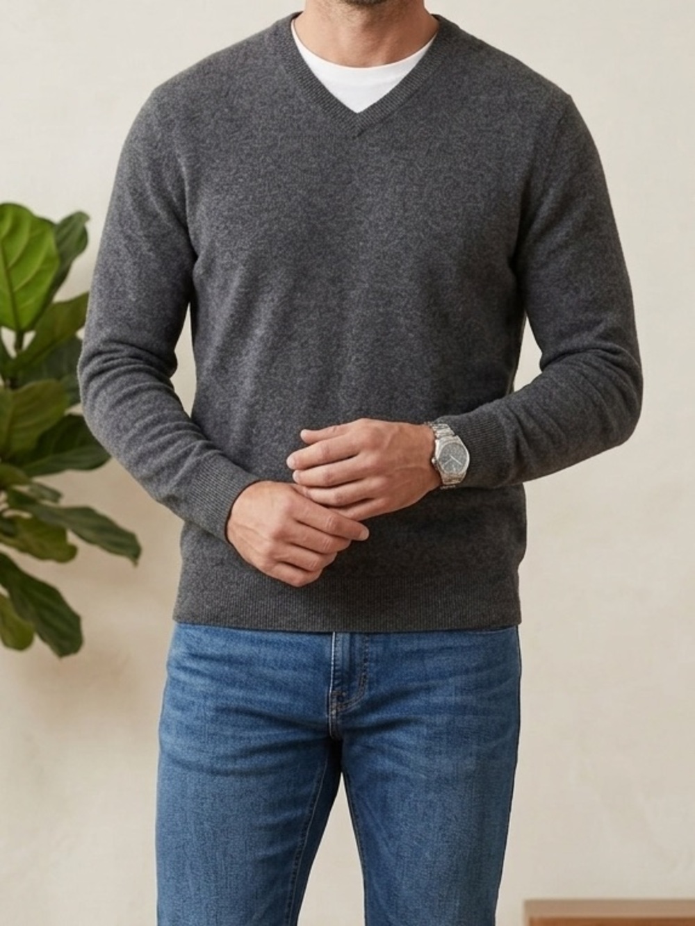 Club Room Men's Charcoal Gray V-Neck Sweater - Soft Knit Classic